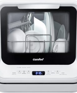 COMFEE' Portable Dishwasher Countertop with 5L Built-in Water Tank, No Hookup Needed, 6 Programs, 360° Dual Spray, 192℉ High-Temp& Air-Dry Function, Mini Dishwasher for RVs, White