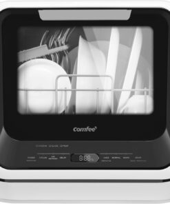 COMFEE' Portable Mini Dishwasher Countertop with 5L Built-in Water Tank for Apartments& RVs, No Hookup Needed, 6 Programs, 360° Dual Spray, 162℉ High-Temp& Air-Dry Function