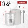 CONCORD 42 QT Stainless Steel Stock Pot w/Basket. Heavy Kettle. Cookware for Boiling (42)
