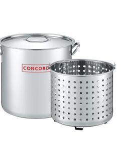 CONCORD 53 QT Stainless Steel Stock Pot w/Basket. Heavy Kettle. Cookware for Boiling
