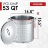 CONCORD 53 QT Stainless Steel Stock Pot w/Basket. Heavy Kettle. Cookware for Boiling