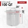 CONCORD Stainless Steel Stock Pot w/Steamer Basket. Cookware great for boiling and steaming (100 Quart)