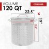 CONCORD Stainless Steel Stock Pot w Steamer Basket. Cookware great for boiling and steaming (120 Quart)