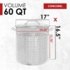 CONCORD Stainless Steel Stock Pot w Steamer Basket. Cookware great for boiling and steaming (60 Quart)