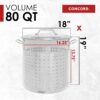 CONCORD Stainless Steel Stock Pot w/Steamer Basket. Cookware great for boiling and steaming (80 Quart)