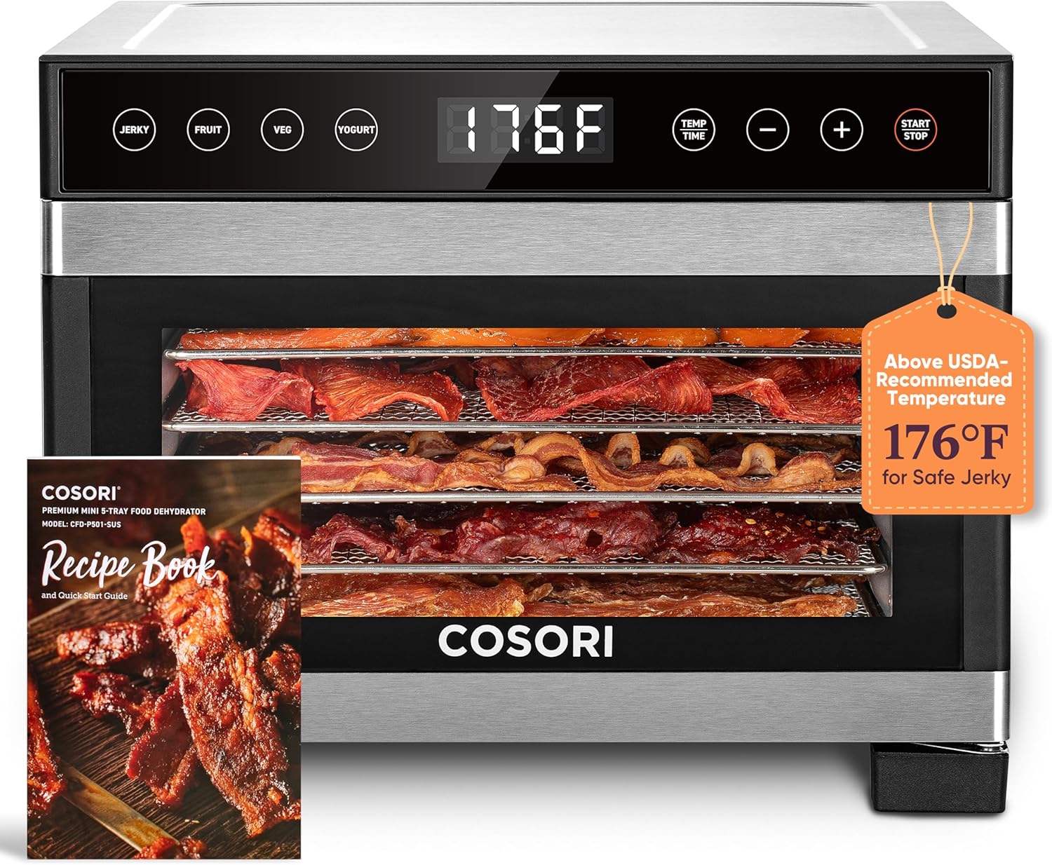COSORI Food Dehydrator for Jerky, 176°F Temperature Control, 5 Stainless Steel Trays Dryer Machine, 4 Presets, 48H Timer, for Dog Treats, Meat, Fruit, Veggies, Snacks, Recipe Book Included COSORI Food Dehydrator for Jerky, 176°F Temperature Control, 5 Stainless Steel Trays Dryer Machine, 4 Presets, 48H Timer, for Dog Treats, Meat, Fruit, Veggies, Snacks, Recipe Book Included