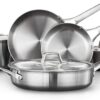 Calphalon 3-Ply Stainless Steel Cookware Set 8 Piece Includes Frying Pans, Pots and Pans Set, Induction, Metal Utensil Safe, Oven Safe 500F,PFOA Free, Silver