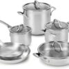 Calphalon 5-Ply Stainless Steel Cookware Set 10 Piece Includes Frying Pans, Pots and Pans Set, Induction, Oven Safe 500F, Silver