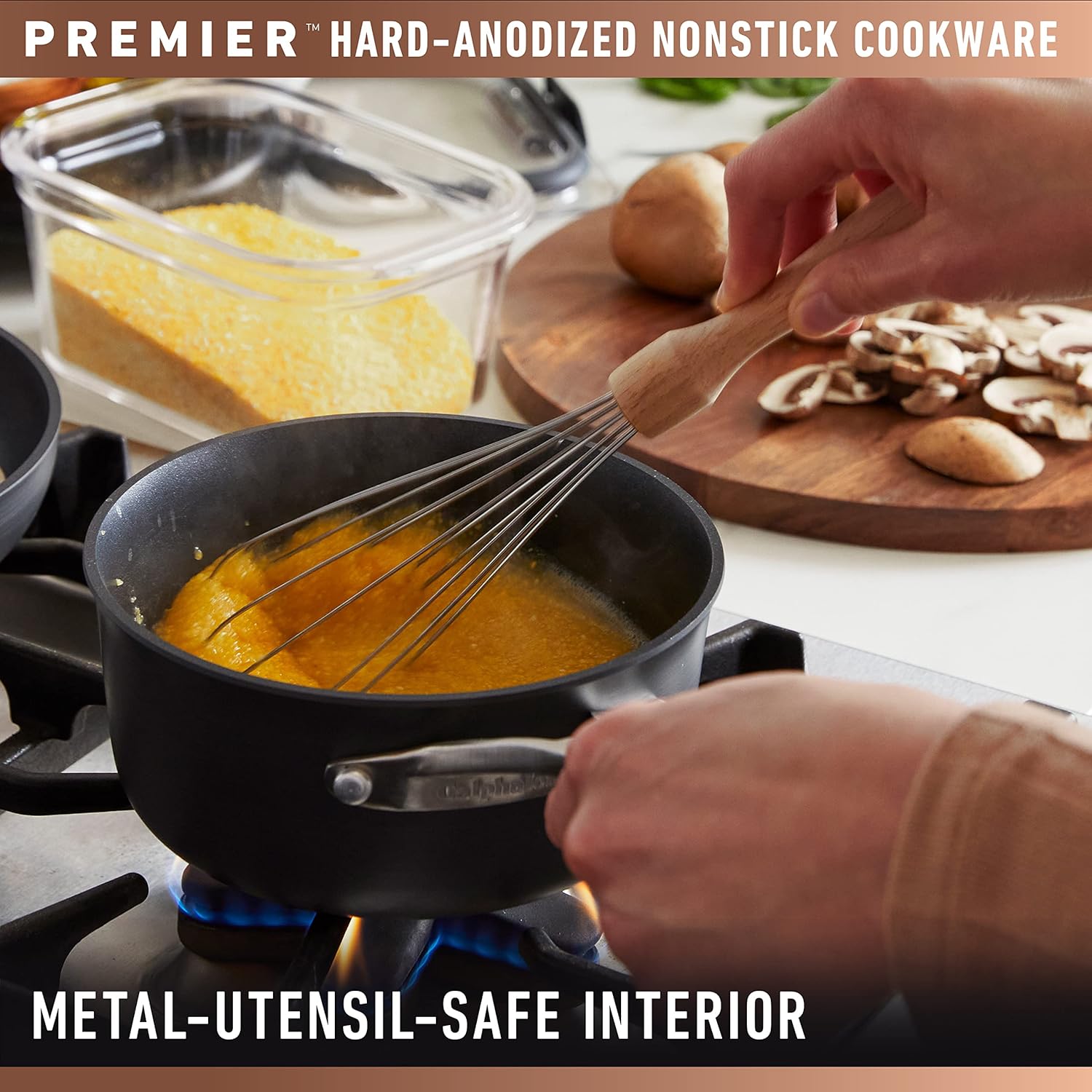 Calphalon Premier Space-Saving Nonstick Cookware Set, 13-inch, Stackable, Hard-Anodized Aluminum4 Calphalon Premier Space-Saving Nonstick Cookware Set, 13-inch, Stackable, Hard-Anodized Aluminum