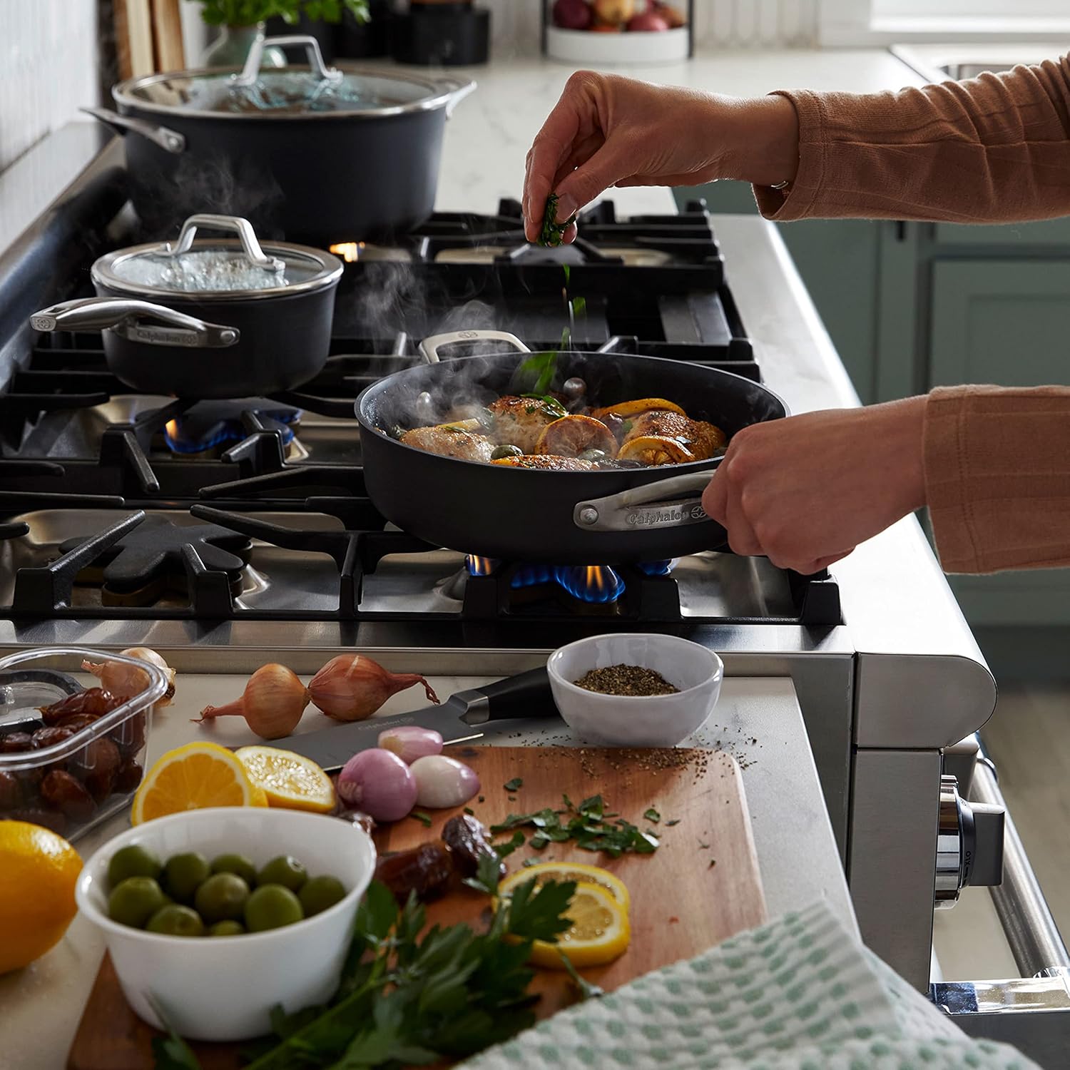 Calphalon Premier Space-Saving Nonstick Cookware Set, 13-inch, Stackable, Hard-Anodized Aluminum9 Calphalon Premier Space-Saving Nonstick Cookware Set, 13-inch, Stackable, Hard-Anodized Aluminum