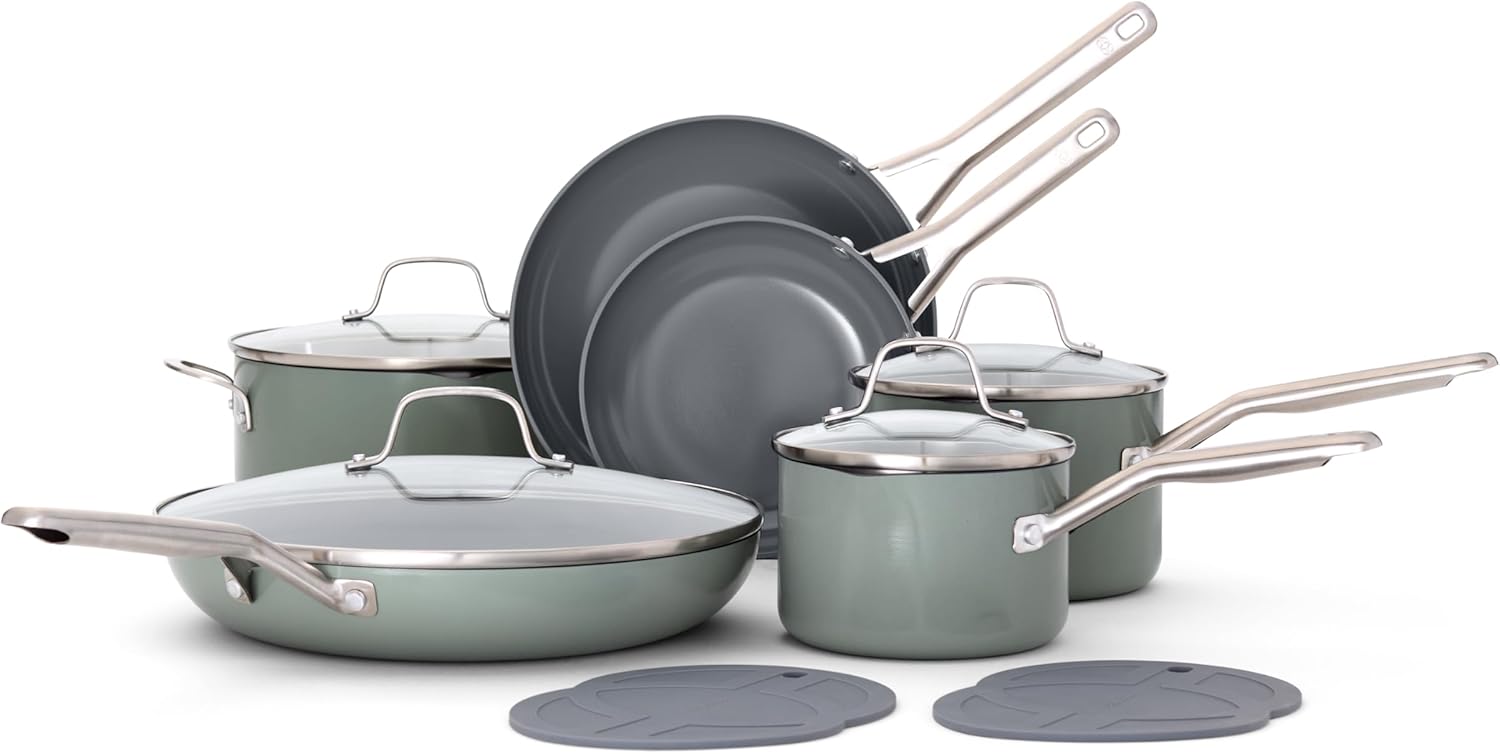 Calphalon® Ceramic Nonstick 12-pc. Cookware Set, Silver Ash Calphalon® Ceramic Nonstick 12-pc. Cookware Set, Silver Ash