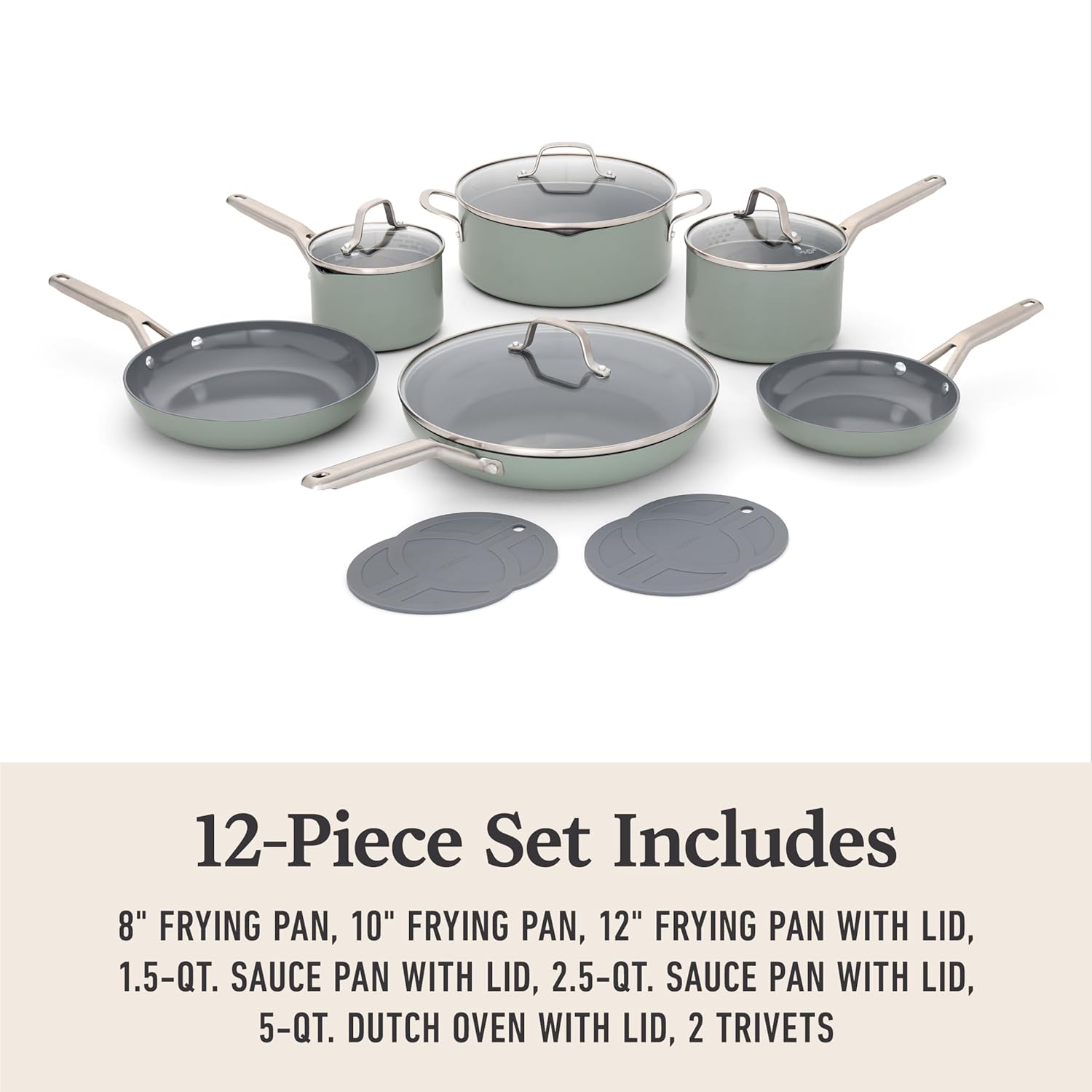 Calphalon® Ceramic Nonstick 12-pc. Cookware Set, Silver Ash9 Calphalon® Ceramic Nonstick 12-pc. Cookware Set, Silver Ash