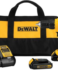DEWALT 20V Max Cordless Drill Driver Set, 2 Speed, High Performance Motor, Includes 2 XR 1.3Ah Li-Ion Batteries, Charger and Contractor Bag (DCD771C2)