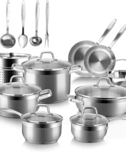 Duxtop Professional Stainless Steel Induction Cookware Set, 19PC Kitchen Pots and Pans Set, Heavy Bottom with Impact-bonded Technology