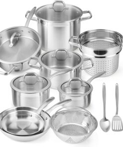 Duxtop Professional Stainless Steel Pots and Pans Set, 17PC Induction Cookware Set, Impact-bonded Technology