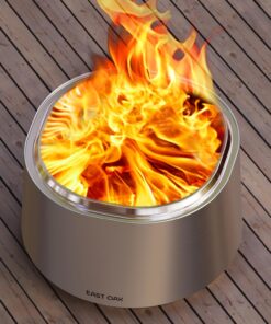 EAST OAK Camber Fire Pit Smokeless 21'' for Outside Patio, 304 Stainless Steel Wood Burning Fireplace, Portable Outdoor Bonfire Pit with Poker, Stand & Removable Ash Pan for Camping, Chisel Steel