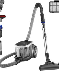 Eureka Bagless Canister Vacuum Cleaner, Lightweight Vac for Carpets and Hard Floors, Silver with Black, NEN180