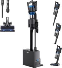 Eureka Stylus Elite NEC490BL Cordless Stick Vacuum, 350W Powerful Suction, Self-Emptying Station, 60-Min Runtime, Anti-Tangle Brushroll, 5-Layer HEPA Filtration, Ideal for Pet Hair&All Floor Types