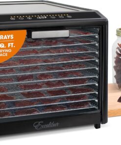 Excalibur Electric Food Dehydrator Performance Series 10-Tray with Adjustable Temperature Control Includes Stainless Steel Drying Trays Glass Door Top View Window and LED Display Progress Bar, Black