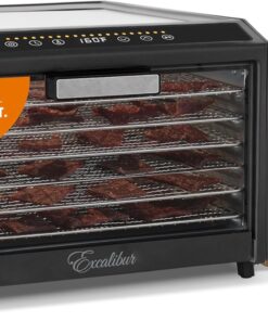 Excalibur Electric Food Dehydrator Performance Series 6-Tray with Adjustable Temperature Control Includes Stainless Steel Drying Trays Glass Door Top View Window and LED Display Progress Bar, Black