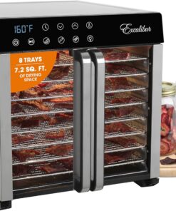 Excalibur Food Dehydrator 8-Tray for Jerky, Fruit, Vegetables, Herbs, Pet Treats, 7.2 Cu Ft Drying Space with Adjustable Temperature Control and 80 hour digital timer, 8-Tray, Stainless Steel