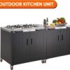 Gas Grill, Movable Outdoor Gas Stove Stainless Steel Top with Cabinet, 5 Burners with 36,200 BTUs, Outdoor Propane Grill for Outdoor Cooking, Ideal for Lawn & Garden, L35.4 x W24