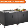 Gas Grill, Movable Outdoor Gas Stove Stainless Steel Top with Cabinet, 5 Burners with 36,200 BTUs, Outdoor Propane Grill for Outdoor Cooking, Ideal for Lawn & Garden, L35.4 x W24