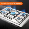 Gas Grill, Movable Outdoor Gas Stove Stainless Steel Top with Cabinet, 5 Burners with 36,200 BTUs, Outdoor Propane Grill for Outdoor Cooking, Ideal for Lawn & Garden, L35.4 x W24