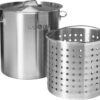 GasOne Stainless Steel Stockpot with Basket – 53qt Stock Pot with Lid and Reinforced Bottom – Heavy-Duty Cooking Pot for Deep Frying, Turkey Frying, Beer Brewing, Soup, Seafood Boil – Satin Finish