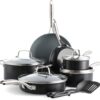 GreenPan 12 Piece Nonstick Swift Cookware Set, Ceramic PFAS-Free Pots & Pans with Lids, Dishwasher & Oven/Broiler Safe to 600F, Kitchen Cooking Set, Sauce, Saute, Stock, Frying Pans, Gray