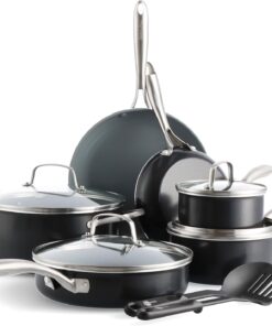 GreenPan 12 Piece Nonstick Swift Cookware Set, Ceramic PFAS-Free Pots & Pans with Lids, Dishwasher & Oven/Broiler Safe to 600F, Kitchen Cooking Set, Sauce, Saute, Stock, Frying Pans, Gray