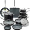 GreenPan 17 Piece Nonstick Swift Cookware Set, Ceramic PFAS-Free Pots & Pans with Lids, Dishwasher & Oven Broiler Safe to 600F, Kitchen Cooking Set, Sauce, Saute, Stock, Griddle, Frying Pans, Gray