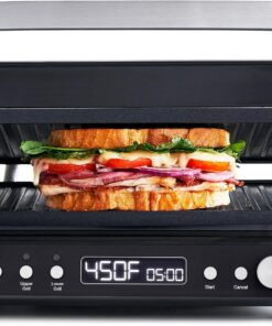 GreenPan 6-in-1 Multifunction Removable Plate Indoor Grill & Electric Griddle, Diamond Infused PFAS Free Ceramic Nonstick Reversible Plates, Opens Flat, Adjustable Temp, Panini Press, Black