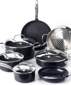 GreenPan Chatham Black Prime Midnight Hard Anodized Healthy Ceramic Nonstick 11 Piece Cookware Pots and Pans Set, PFAS-Free, Dishwasher Safe, Oven Safe, Black