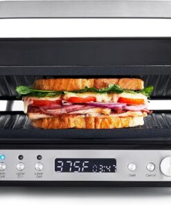 GreenPan Electric Indoor Stainless Steel 6-in-1 Contact Grill and Griddle, Healthy Ceramic Nonstick, Dishwasher Safe Reversible Plates, PFAS-Free