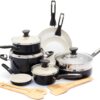 GreenPan Rio 16 Piece Cookware Pots and Pans Set, Hard Anodized Healthy Ceramic Nonstick PFAS-Free, Bakelite Handles, Frypans, Saucepan, Saute Pan, Stock Pot, Kitchen Tools, Dishwasher Safe, Black
