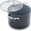 GreenPan Valencia Pro Hard Anodized Healthy Ceramic Nonstick 8QT Stock Pot with Lid, PFAS-Free, Induction, Dishwasher Safe, Oven Safe, Gray