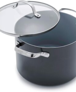 GreenPan Valencia Pro Hard Anodized Healthy Ceramic Nonstick 8QT Stock Pot with Lid, PFAS-Free, Induction, Dishwasher Safe, Oven Safe, Gray