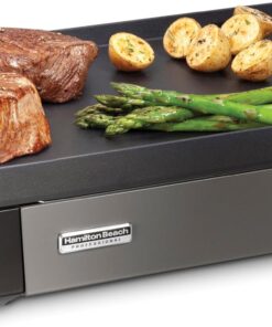 Hamilton Beach Professional Cast Iron Indoor Electric Grill & Griddle, 10" x 16" Preseasoned Cooking Surface, Adjustable Temperature up to 450° F, Black (38560)