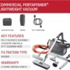 Hoover Commercial PORTAPOWER Lightweight Canister Vacuum Cleaner with Attachments, Portable Carriable Handheld Small Professional Grade Bagged, 8 Pounds, CH30000, Black