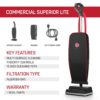 Hoover Commercial Superior Lite Upright Vacuum Cleaner, Bagged Professional Pro Grade, for Carpet and Hard Floor, CH50200, Black