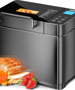 KBS Premium Convection Bread Maker Dual Heater, 17-in-1 Stainless Steel Bread Machine Ceramic Pan, Nut Dispenser,Touch Panel,2lb Loaf 3 Sizes 3 Crust Colors,Gluten-Free,Sourdough,Jam,Yogurt,53 Recipes
