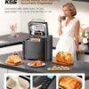 KBS Premium Convection Bread Maker Dual Heater, 17-in-1 Stainless Steel Bread Machine Ceramic Pan, Nut Dispenser,Touch Panel,2lb Loaf 3 Sizes 3 Crust Colors,Gluten-Free,Sourdough,Jam,Yogurt,53 Recipes