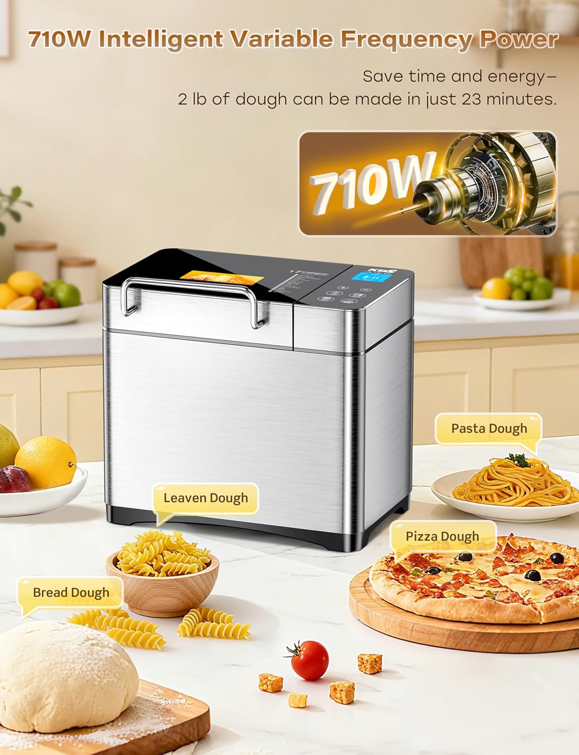 KBS Pro 710W Bread Maker, 2LB 17-in-1 Automatic Bread Machine with Healthy Ceramic Pan, Nut Dispenser, Tempered Glass Touch Panel, Stainless Steel Housing,3 Crust Colors, 15H Timer&Keep-Warm, Recipe KBS Pro 710W Bread Maker, 2LB 17-in-1 Automatic Bread Machine with Healthy Ceramic Pan, Nut Dispenser, Tempered Glass Touch Panel, Stainless Steel Housing,3 Crust Colors, 15H Timer&Keep-Warm, Recipe - Image 7