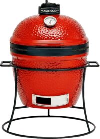 Kamado Joe Joe Jr 13.5-inch Portable Ceramic Charcoal Grill with Grill Stand, Stainless Steel Cooking Grate, Heat Deflectors and Ash Tool in Red, Model KJ13RH