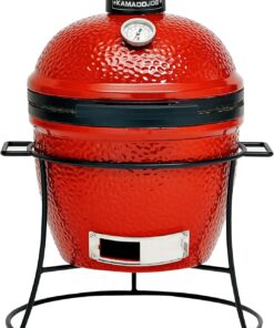Kamado Joe Joe Jr 13.5-inch Portable Ceramic Charcoal Grill with Grill Stand, Stainless Steel Cooking Grate, Heat Deflectors and Ash Tool in Red, Model KJ13RH