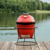 Kamado Joe Joe Jr 13.5-inch Portable Ceramic Charcoal Grill with Grill Stand, Stainless Steel Cooking Grate, Heat Deflectors and Ash Tool in Red, Model KJ13RH Kamado Joe Joe Jr 13.5-inch Portable Ceramic Charcoal Grill with Grill Stand, Stainless Steel Cooking Grate, Heat Deflectors and Ash Tool in Red, Model KJ13RH