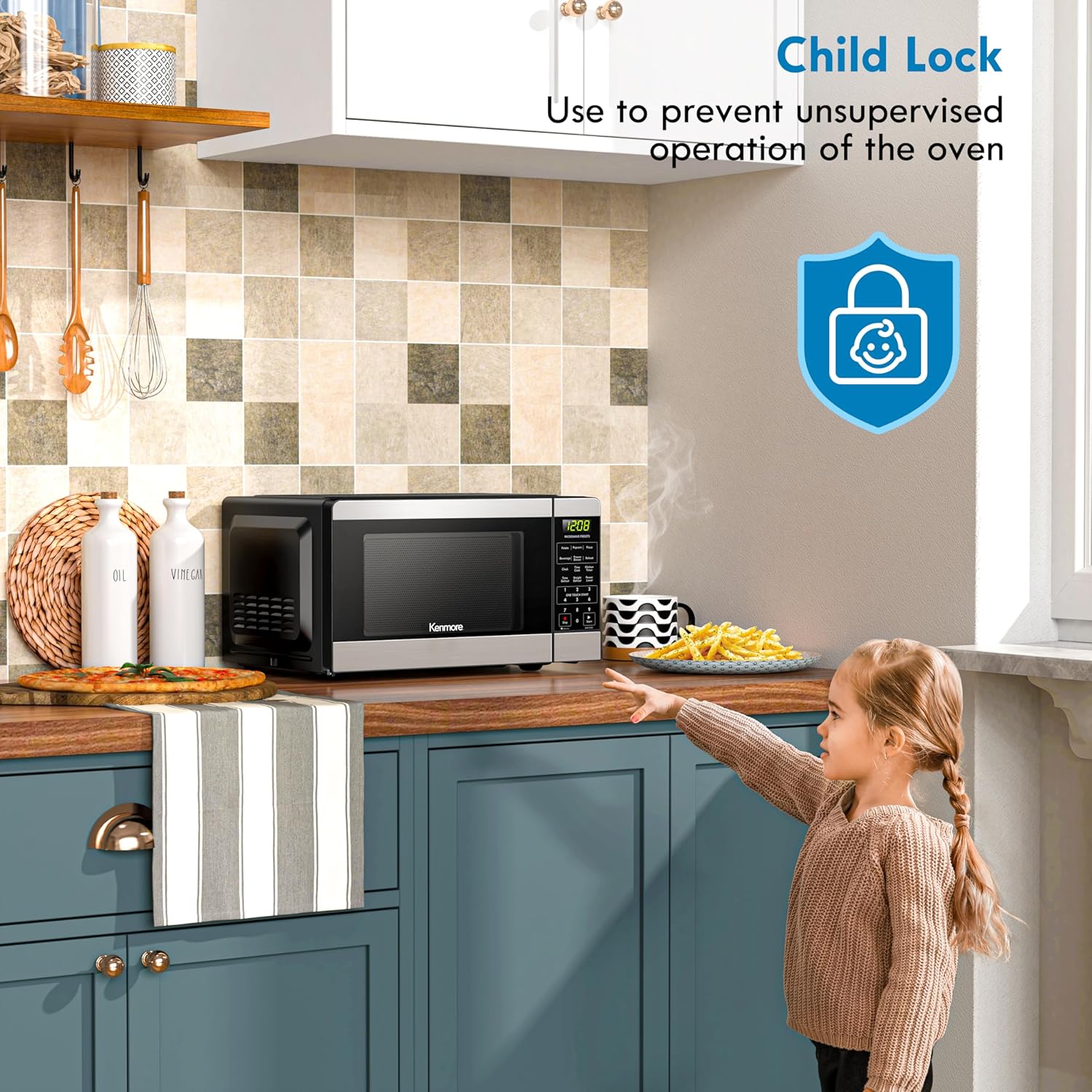 Kenmore Countertop Microwave, 6 Auto-Preset Menus, Child Lock, Defrost & Express Cooking Features, 900 Watt, .9 Cu Ft, Stainless Steel5 Kenmore Countertop Microwave, 6 Auto-Preset Menus, Child Lock, Defrost & Express Cooking Features, 900 Watt, .9 Cu Ft, Stainless Steel