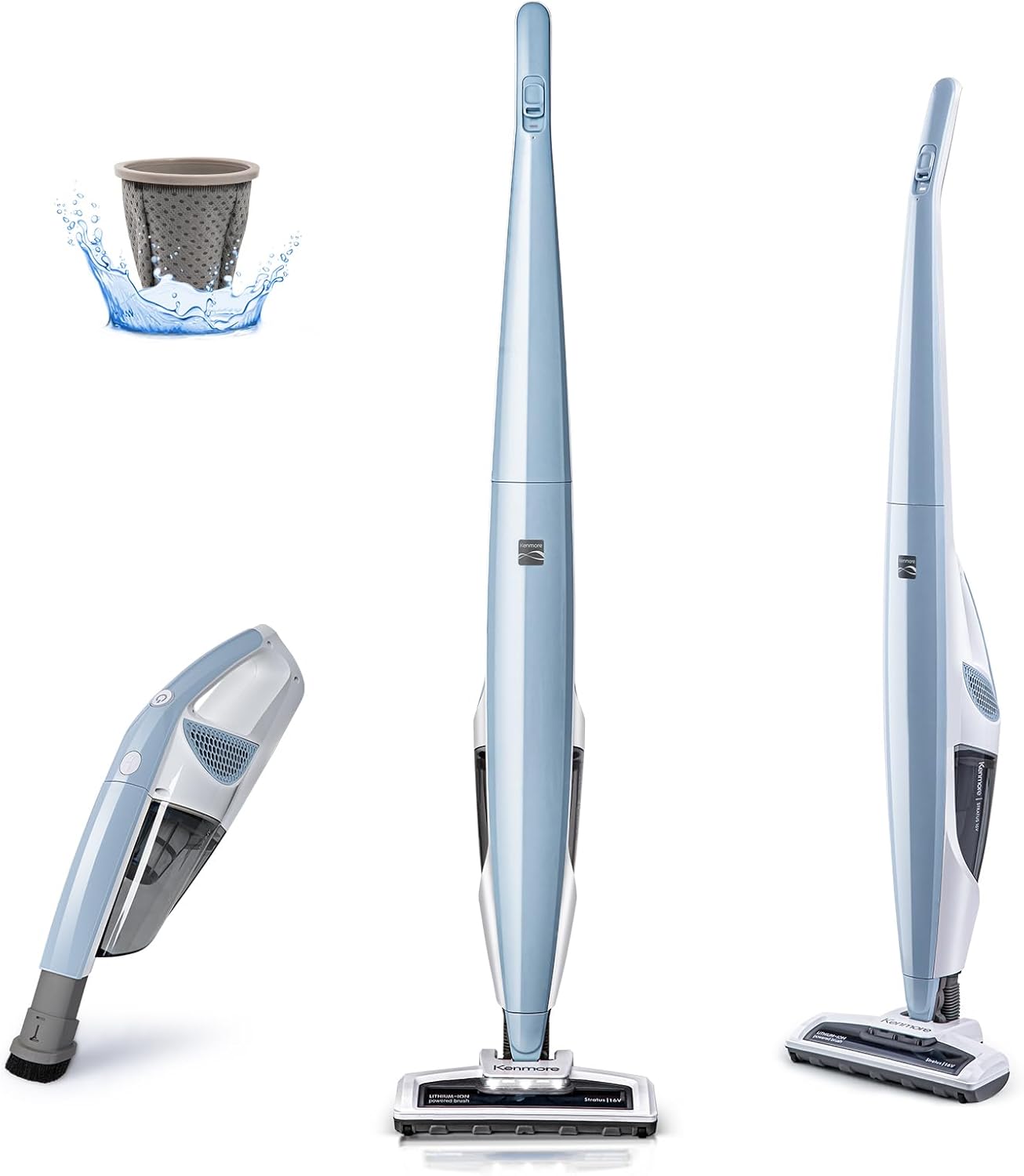 Kenmore DS1020 16V Cordless Stick Vacuum Lightweight 2-in-1 Handheld, LED Headlight with 2-Speed Power Control for Hardwood Floor, Carpet & Pet Hair, 16 Volts, Gray-Blue Kenmore DS1020 16V Cordless Stick Vacuum Lightweight 2-in-1 Handheld, LED Headlight with 2-Speed Power Control for Hardwood Floor, Carpet & Pet Hair, 16 Volts, Gray-Blue