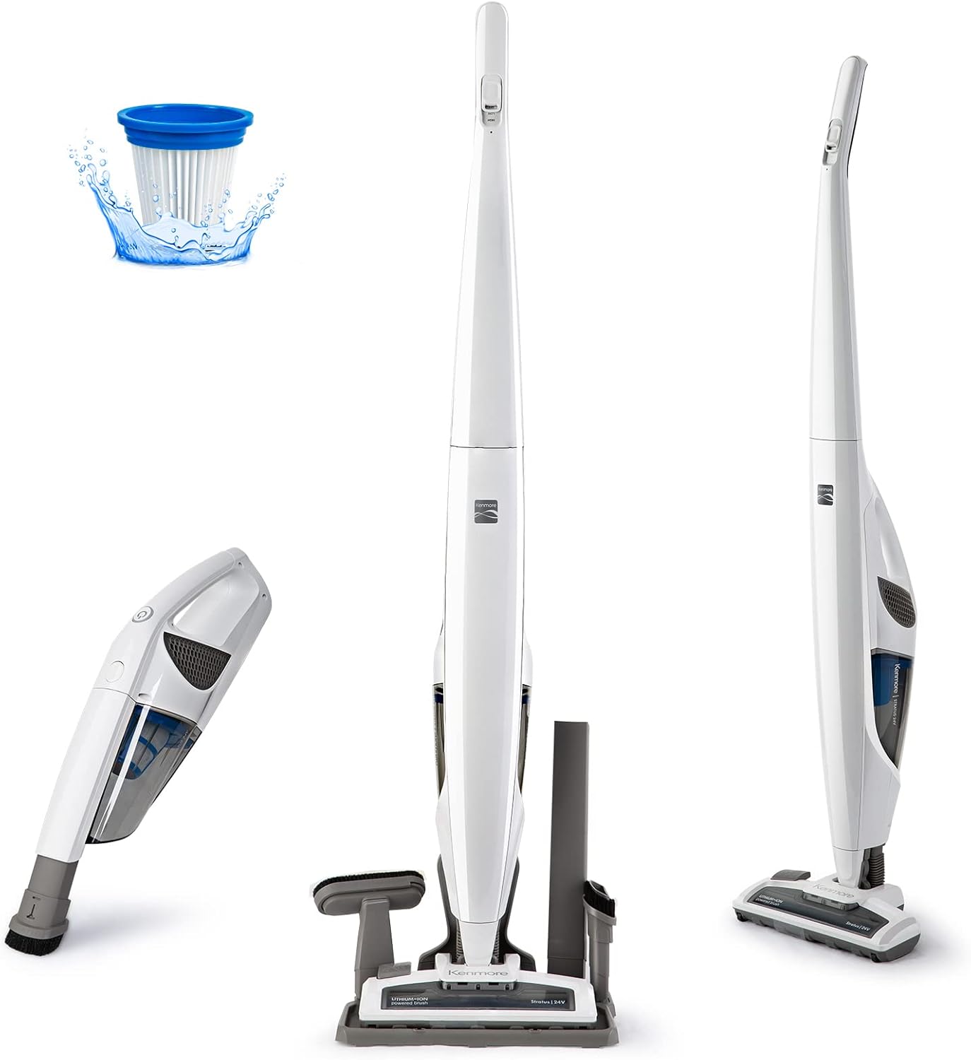 Kenmore DS1030 Cordless Stick Vacuum Lightweight Cleaner 2-Speed Power Suction LED Headlight 2-in-1 Handheld for Hardwood Floor, Carpet & Pet Hair, White Kenmore DS1030 Cordless Stick Vacuum Lightweight Cleaner 2-Speed Power Suction LED Headlight 2-in-1 Handheld for Hardwood Floor, Carpet & Pet Hair, White